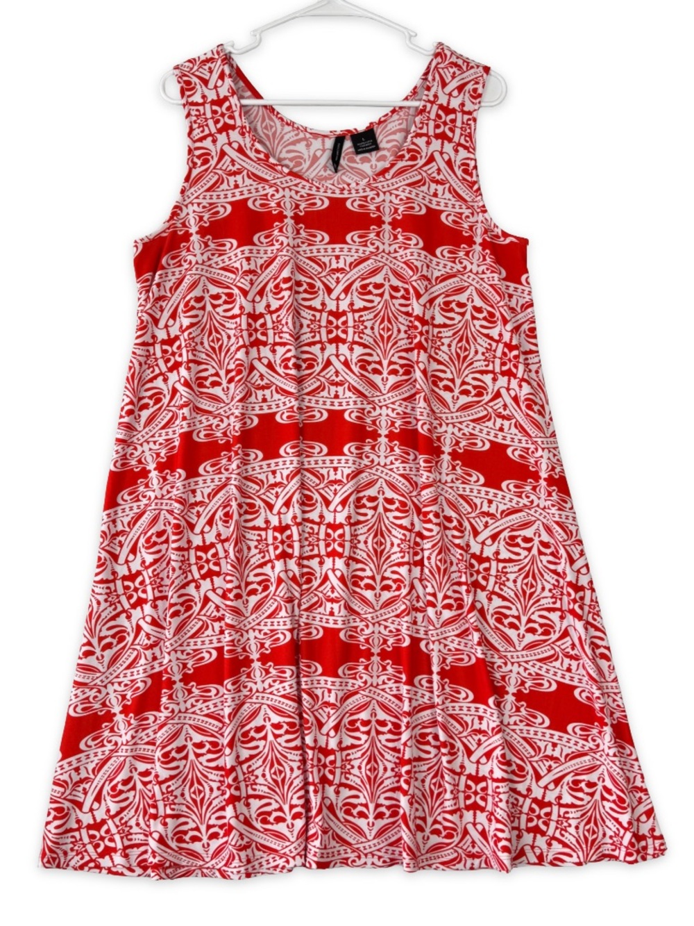 New Directions Tank Dress‎ Womens L Large Orange White Aline Stretch